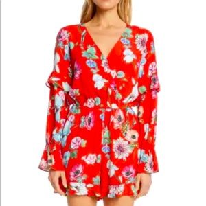 WILLOW & CLAY Print Romper Playsuit, shorts in Lipstick Red Size Large Worn once